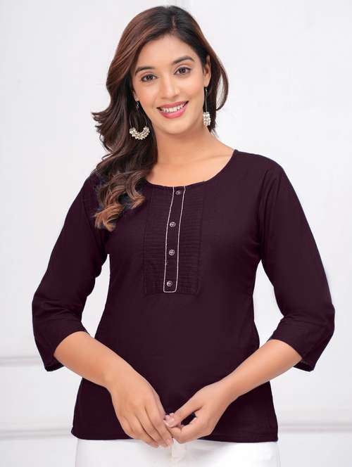 women three quarter sleeve straight kurti - 21966665 - Standard Image - 0