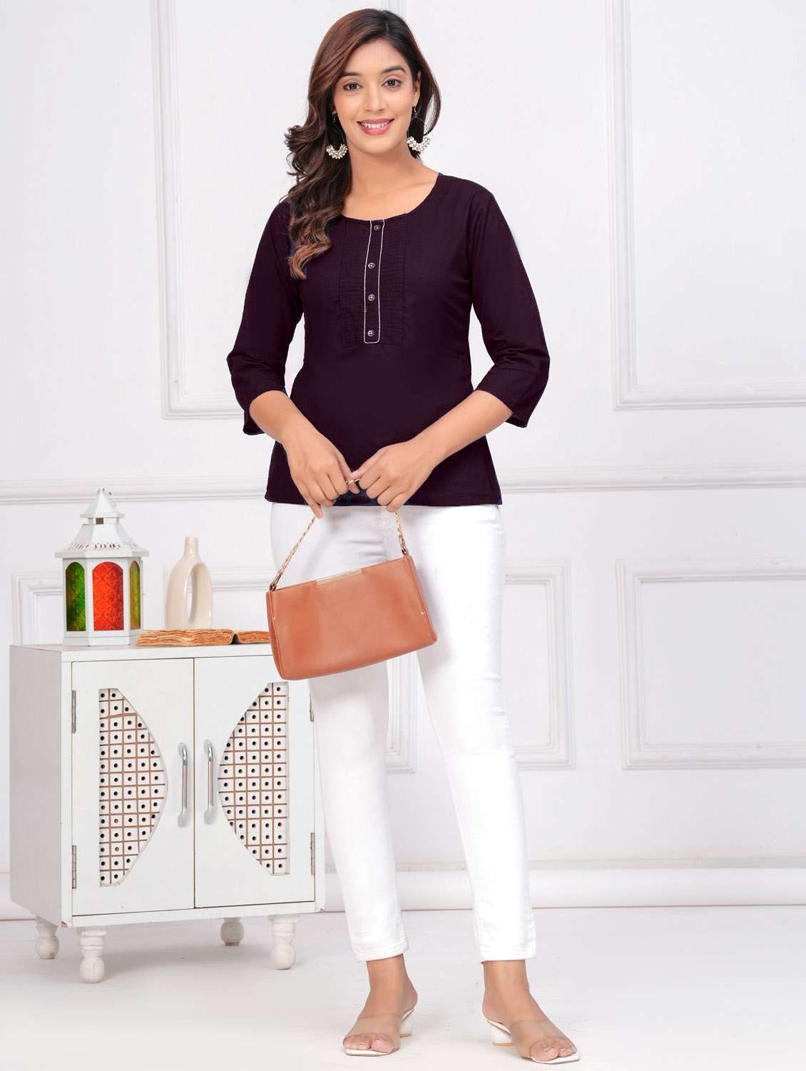women three quarter sleeve straight kurti - 21966665 - Standard Image - 3