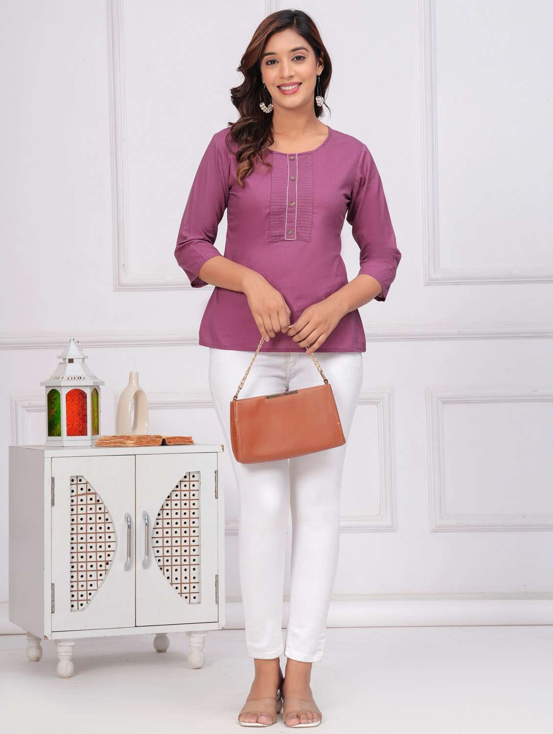 women three quarter sleeve straight kurti - 21966667 - Standard Image - 3