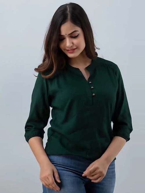 women solid three quarter sleeve ethnic top - 21966674 - Standard Image - 0
