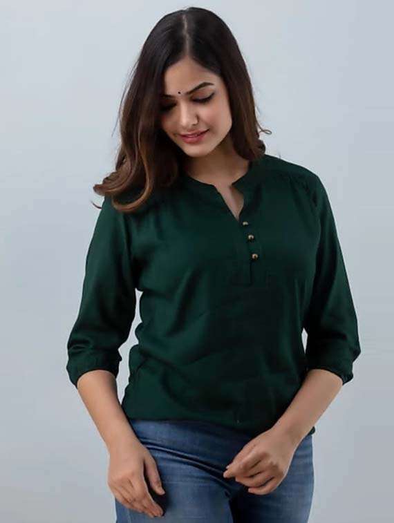 women solid three quarter sleeve ethnic top - 21966674 - Zoom Image - 0