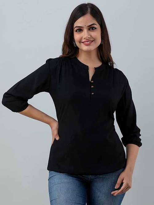 women solid three quarter sleeve ethnic top - 21966675 -  Standard Image - 0