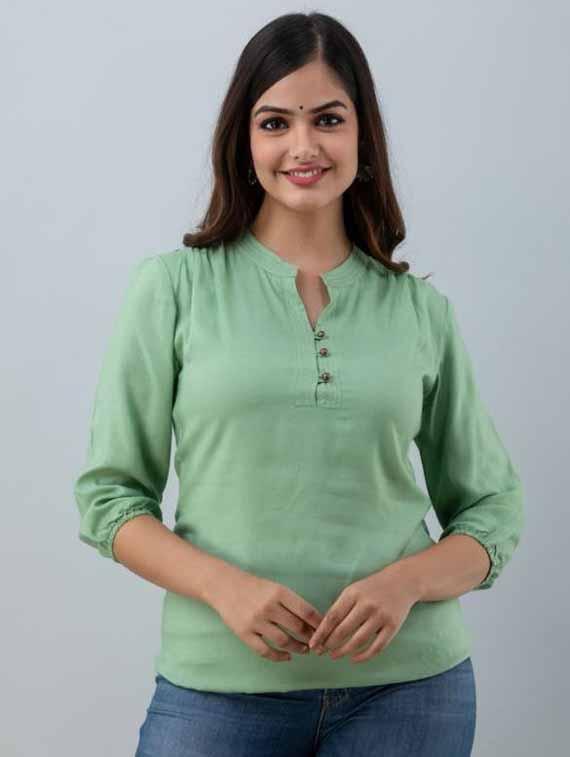 women solid three quarter sleeve ethnic top - 21966682 - Zoom Image - 0