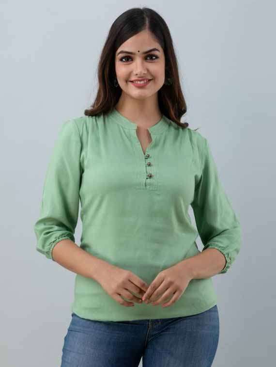 women solid three quarter sleeve ethnic top