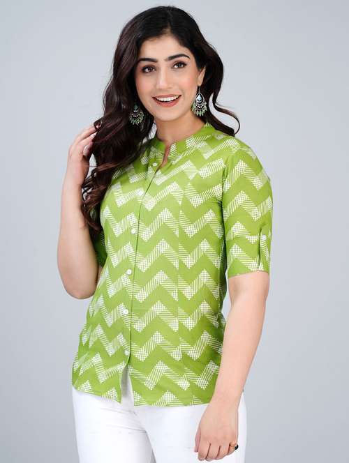 women chevron printed roll up sleeve ethnic top - 21966685 -  Standard Image - 0