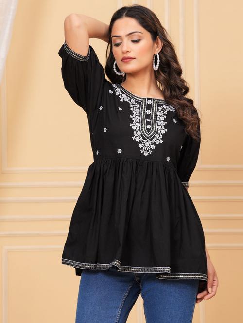 women embroidered puff sleeve ethnic top - 21966686 - Standard Image - 0
