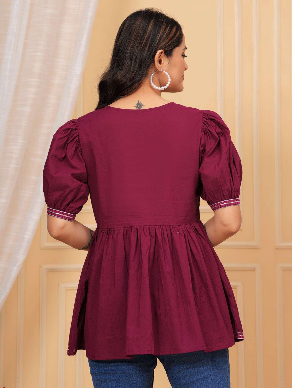 women embroidered puff sleeve ethnic top - 21966689 - Standard Image - 3