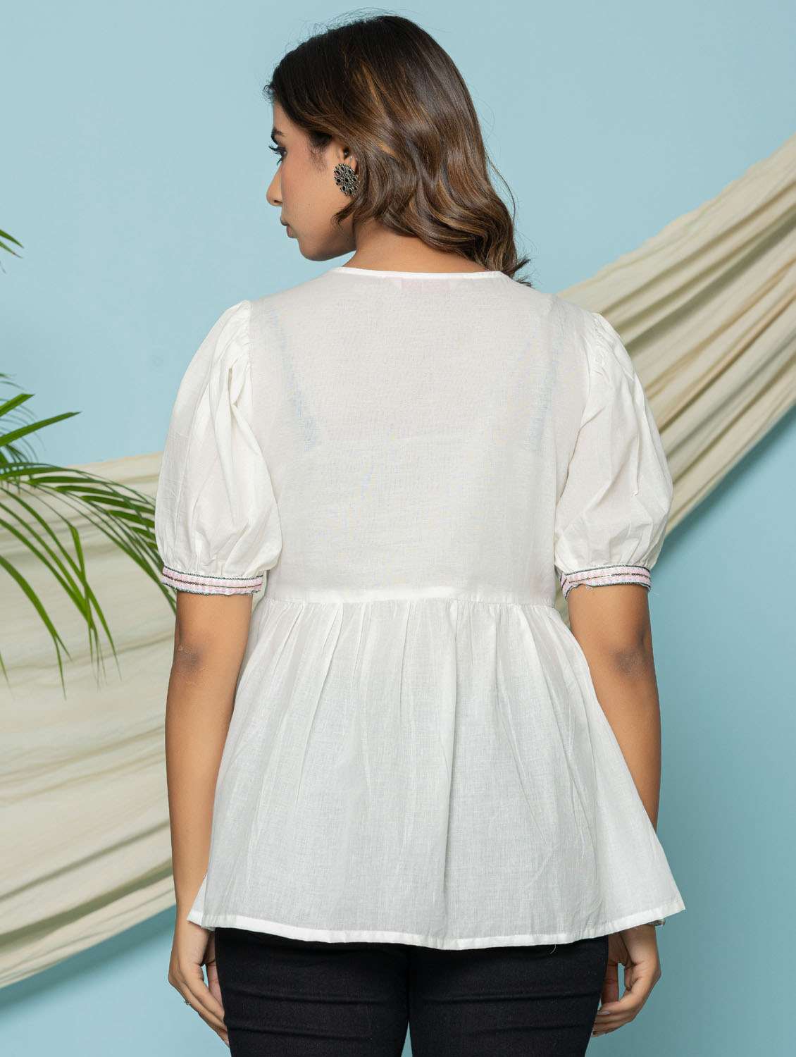 women embroidered puff sleeve ethnic top - 21966692 -  Standard Image - 3