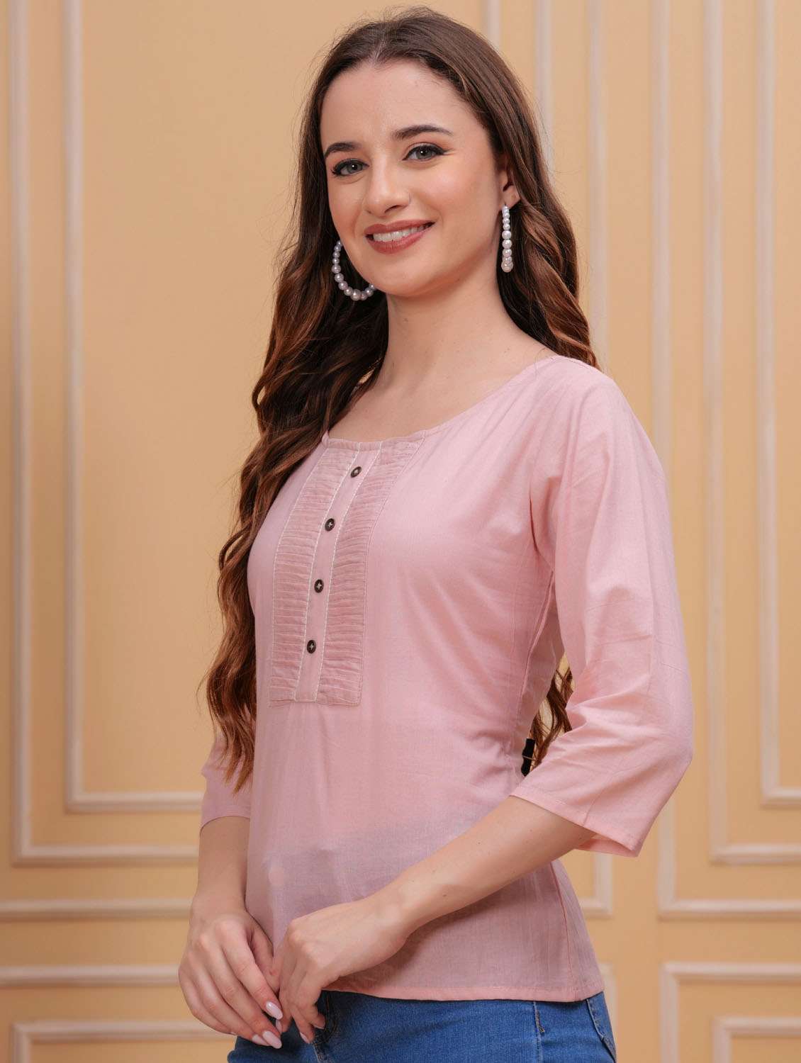 women three quarter sleeve straight kurti - 21966697 - Standard Image - 3