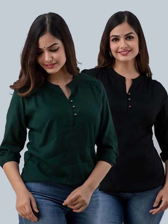 women pack of 2 solid mandarin neck ethnic top - 21966700 - Zoom Image - 0