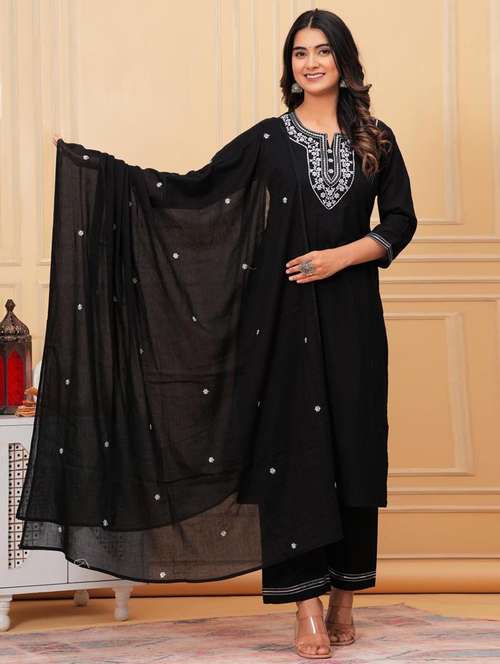 women three quarter sleeve kurta pant with dupatta set - 21966721 - Standard Image - 0