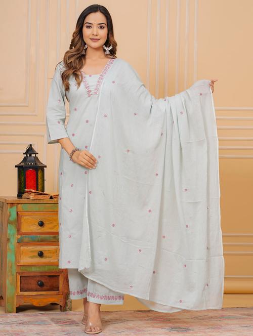 women three quarter sleeve kurta pant with dupatta set - 21966748 -  Standard Image - 0