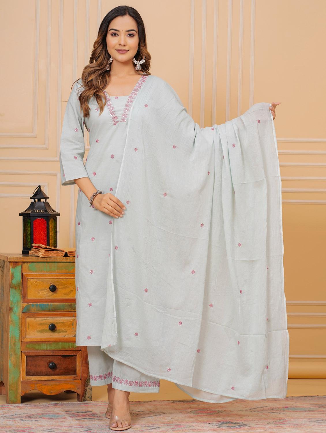 women three quarter sleeve kurta pant with dupatta set - 21966748 -  Zoom Image - 0