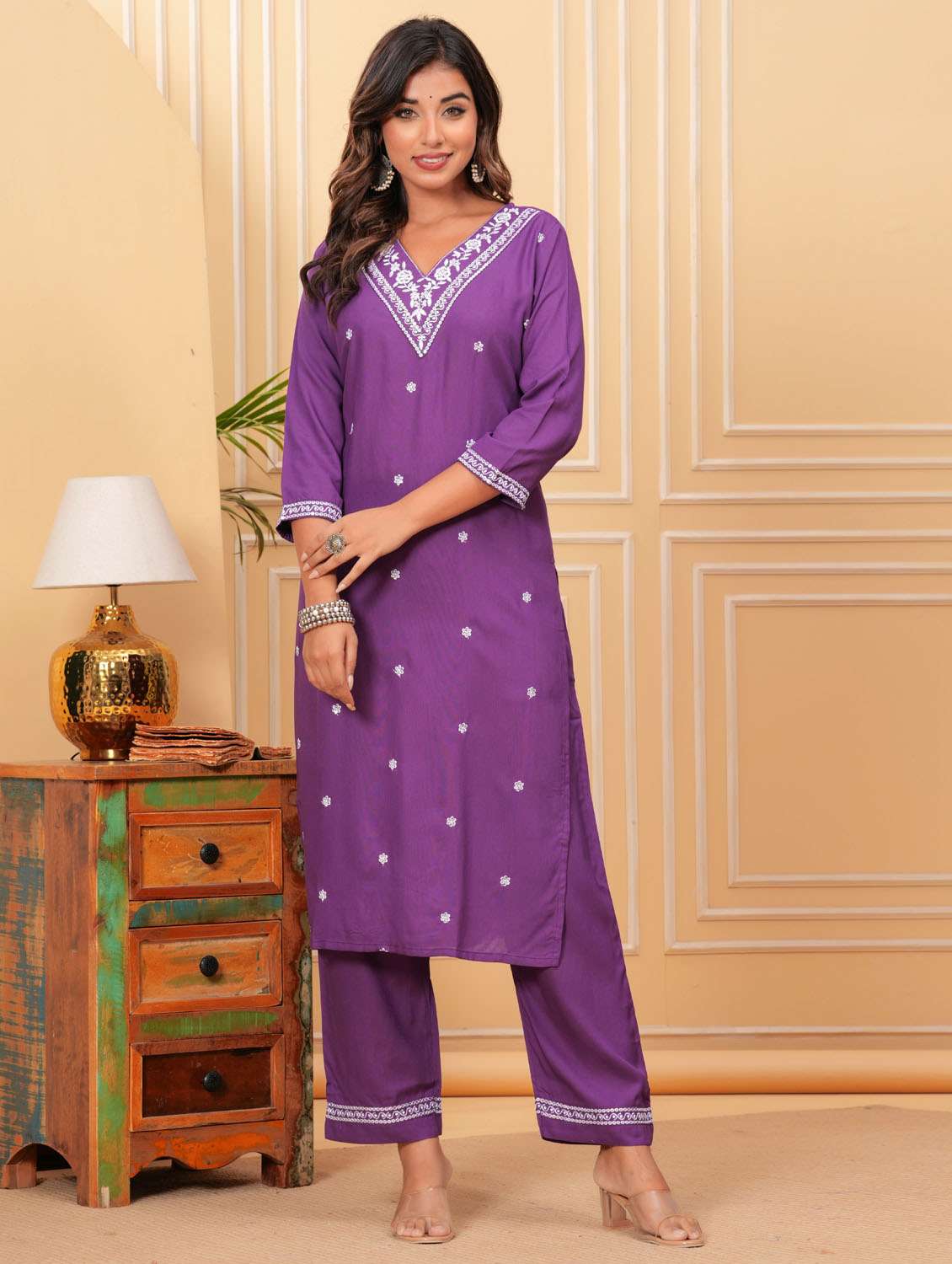 women three quarter sleeve kurta pant with dupatta set - 21966759 - Standard Image - 3