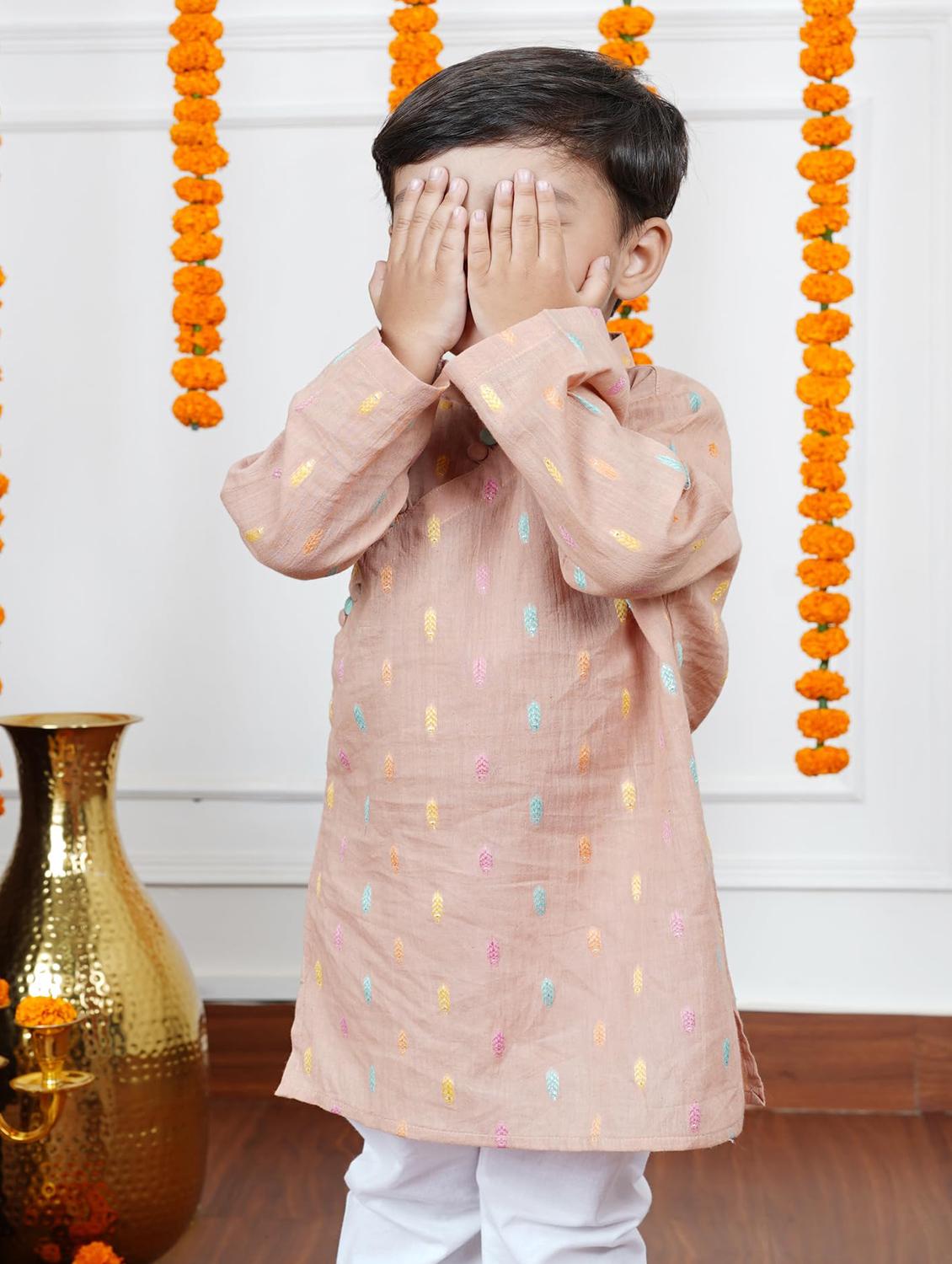 boys self design mandarin neck kurta - 21966775 - Standard Image - 3