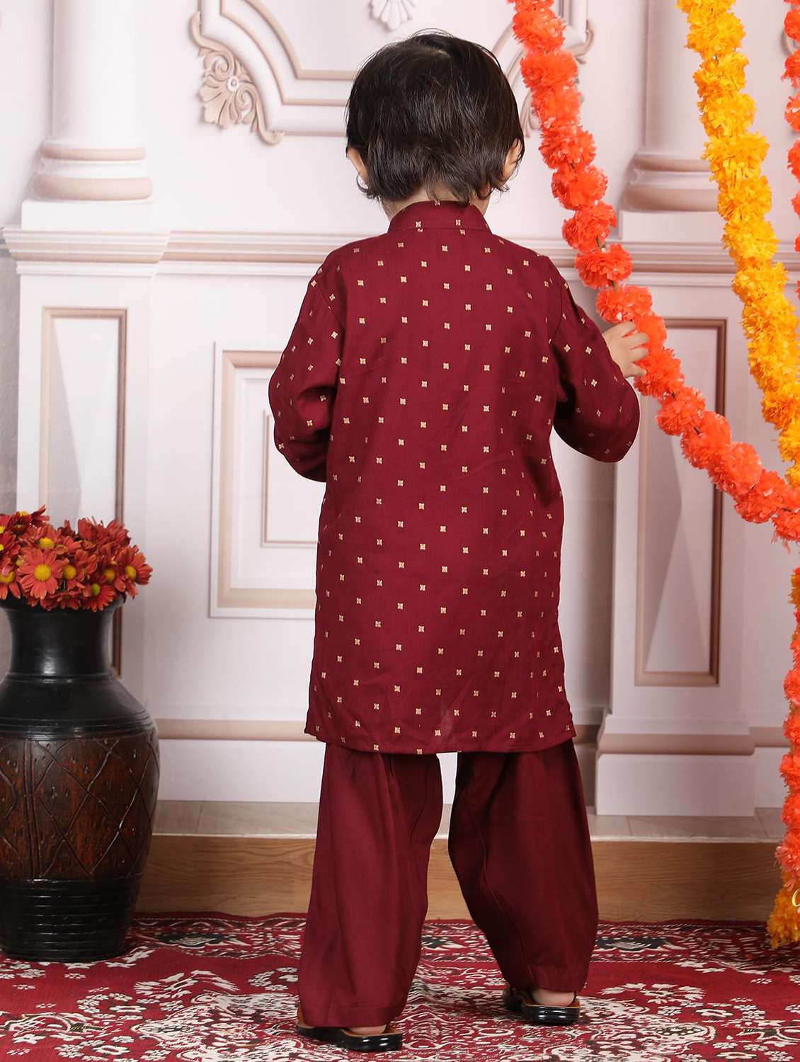 boys printed mandarin neck kurta salwar set - 21966779 -  Standard Image - 3