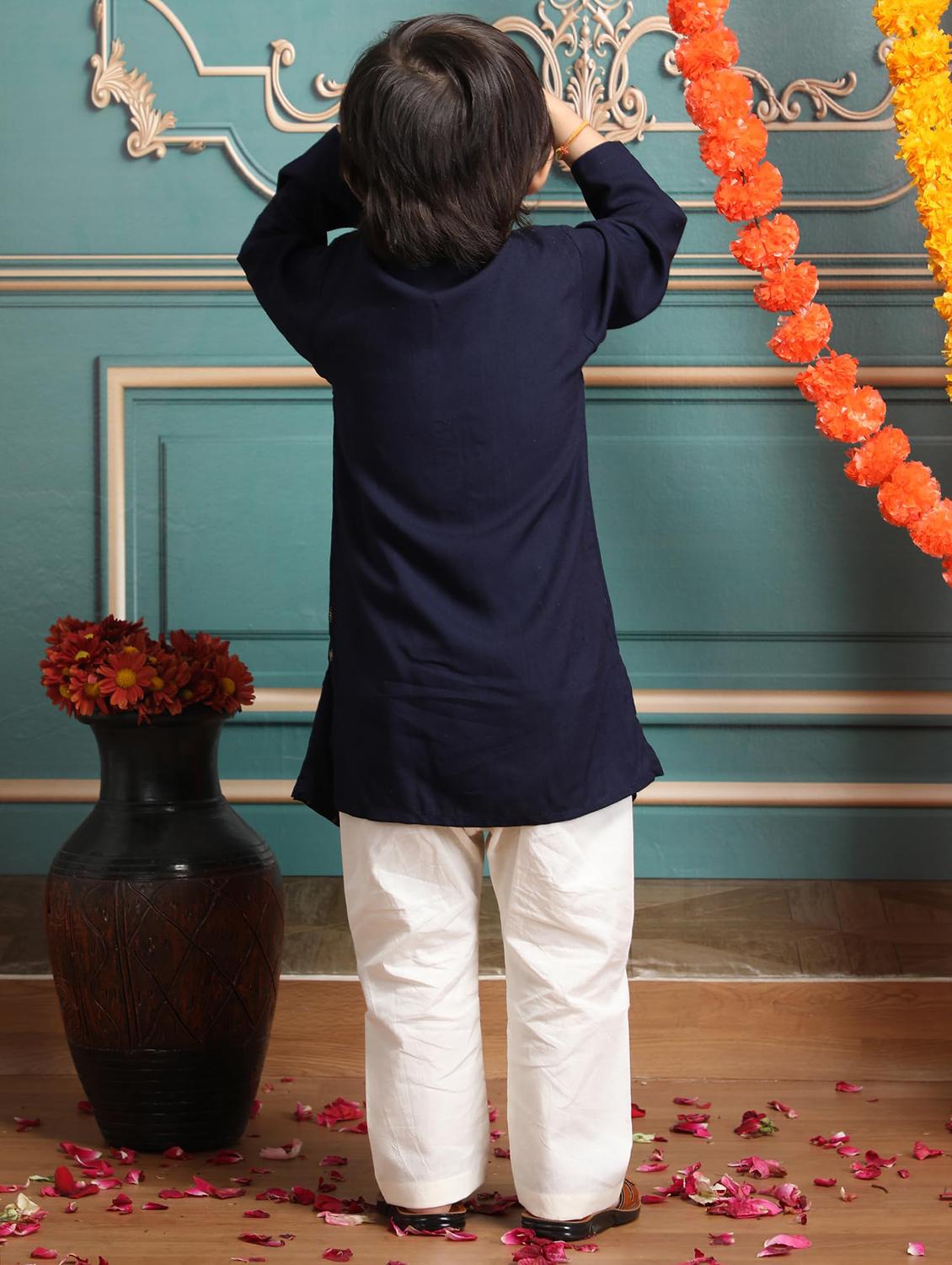 boys printed long sleeve kurta and pyjama set - 21966780 - Standard Image - 3