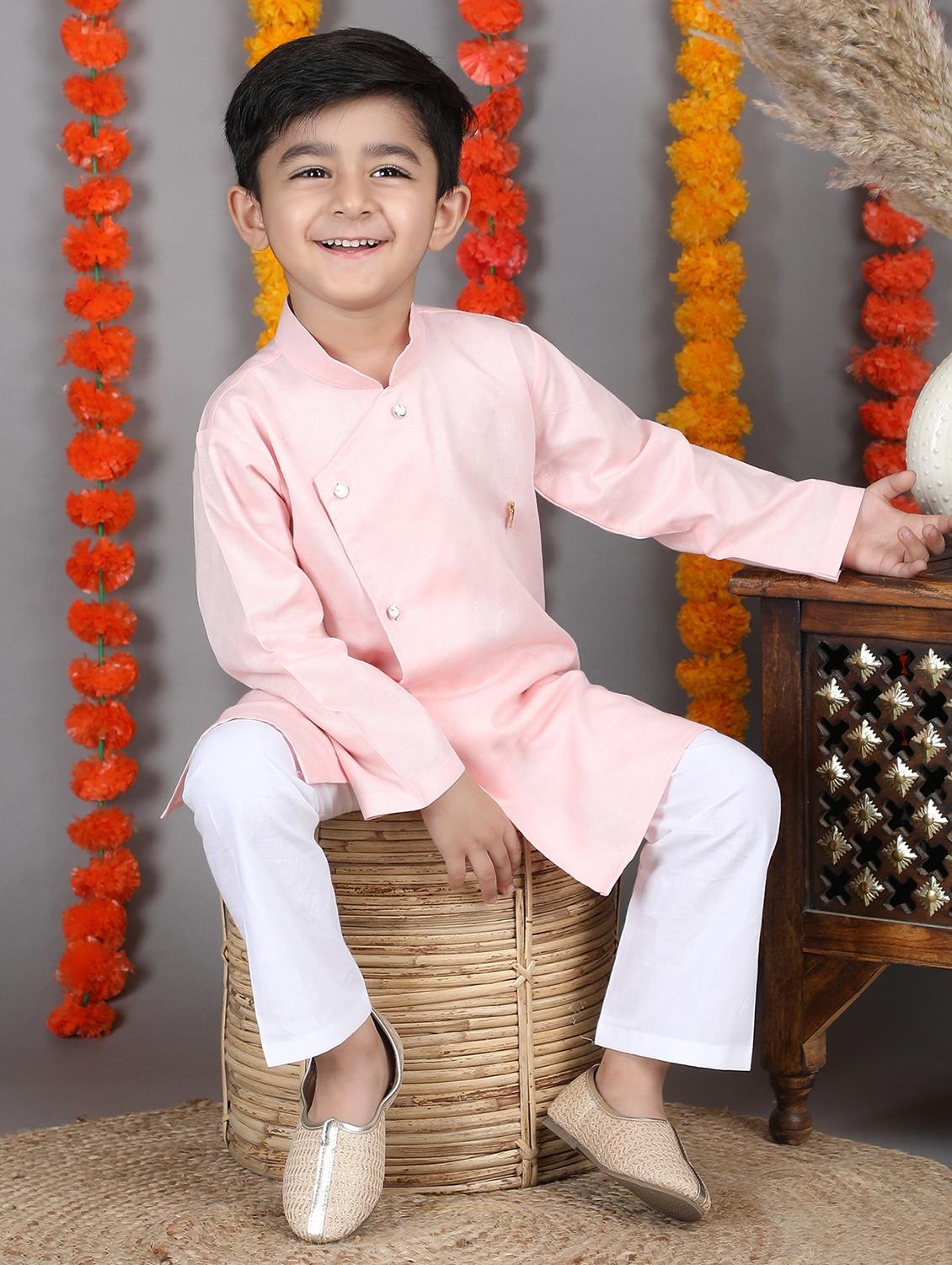 boys solid long sleeve kurta and pyjama set - 21966786 -  Zoom Image - 0