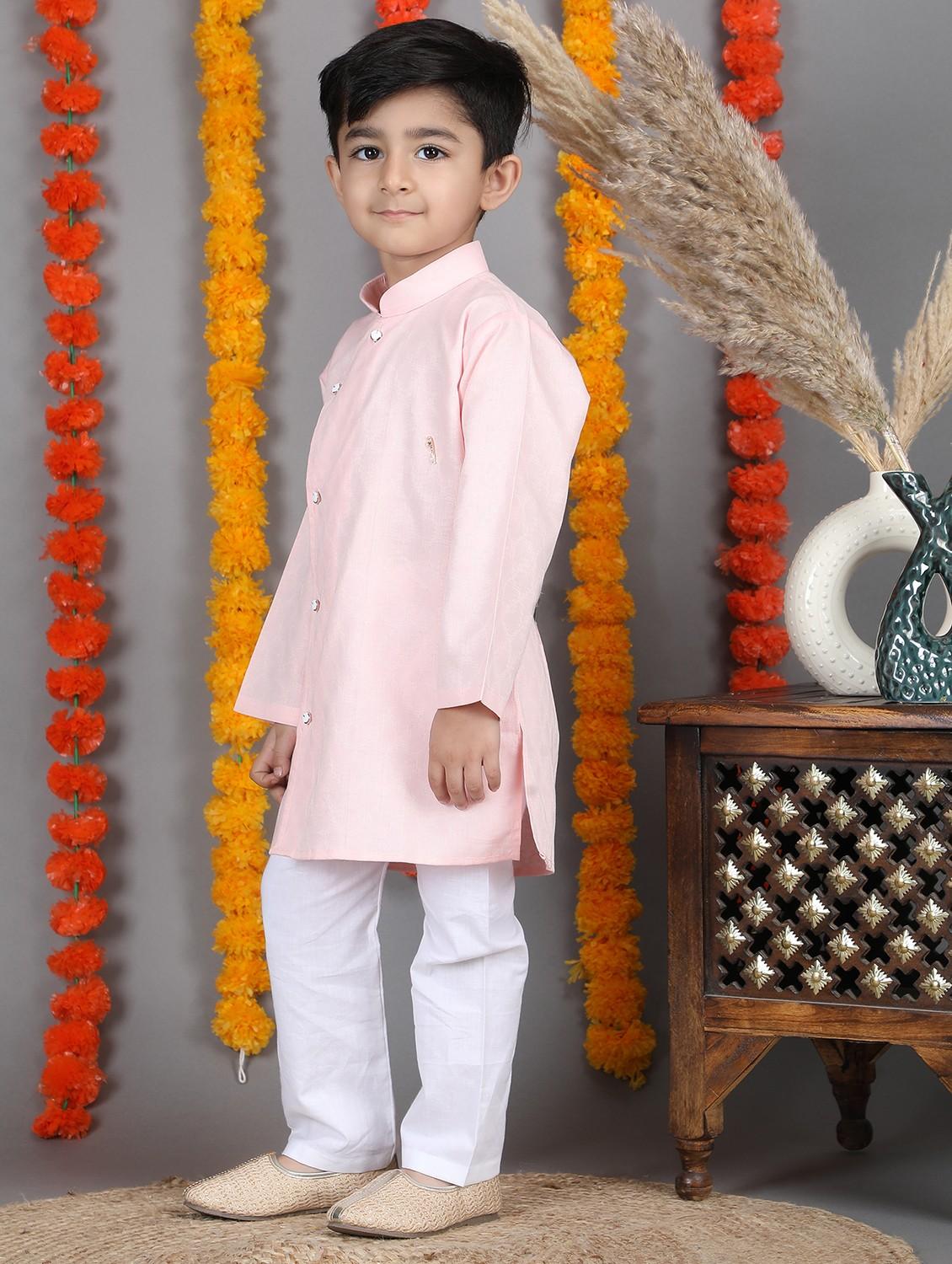 boys solid long sleeve kurta and pyjama set - 21966786 - Standard Image - 3