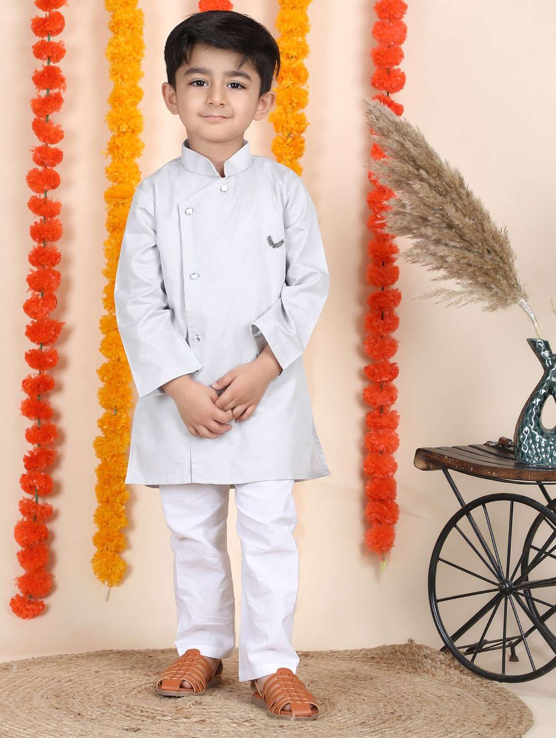 boys solid long sleeve kurta and pyjama set - 21966787 - Standard Image - 3