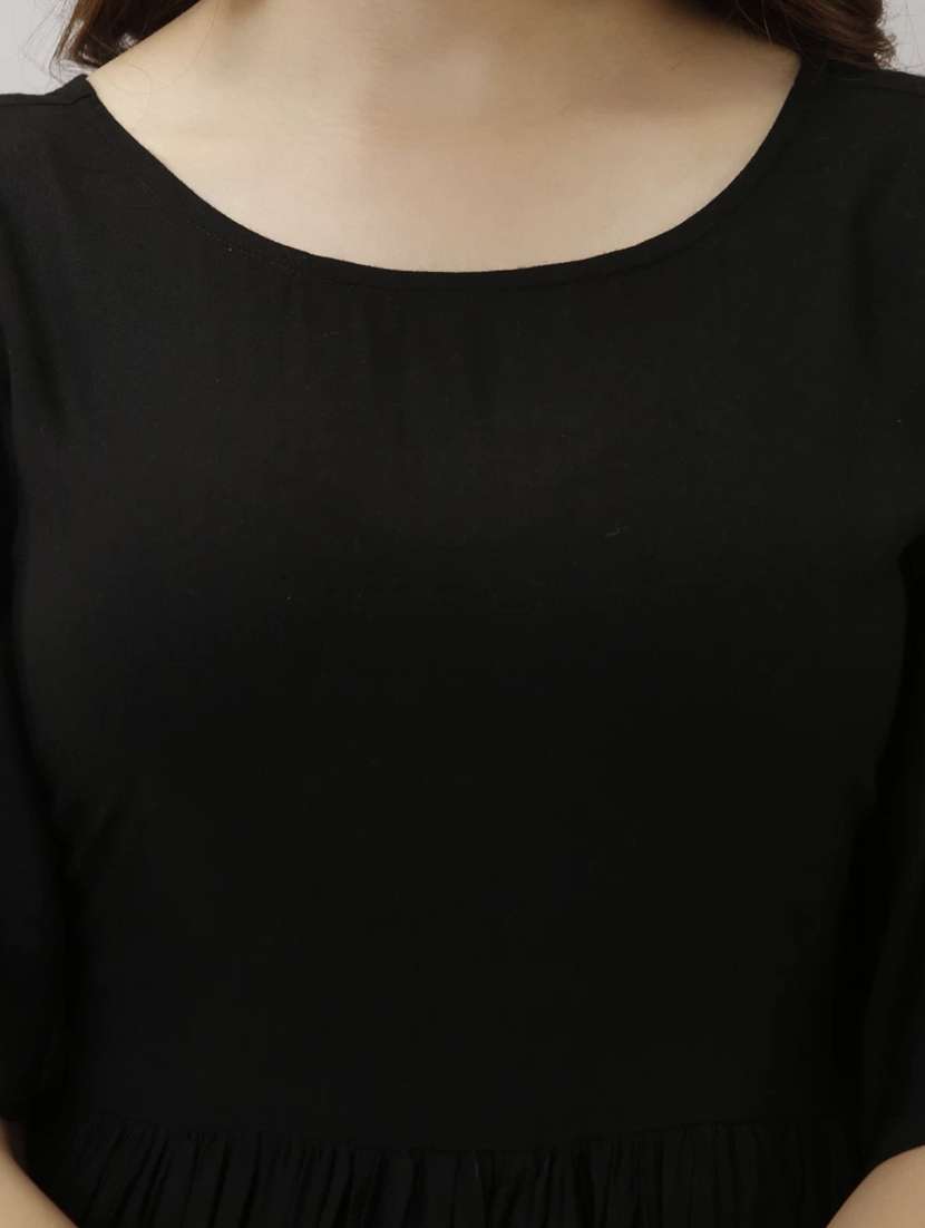 women black solid elbow sleeve anarkali ethnic dress - 21966806 -  Standard Image - 3