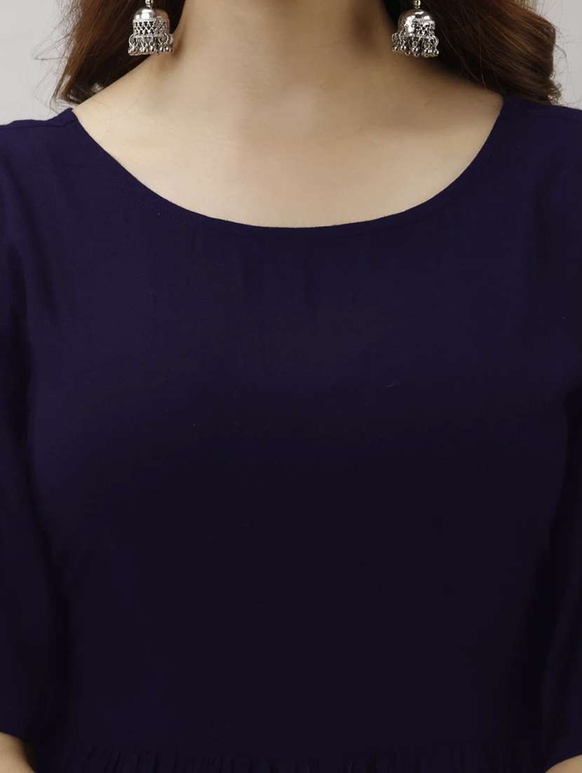 women navy blue solid elbow sleeve anarkali ethnic dress - 21966824 -  Standard Image - 3