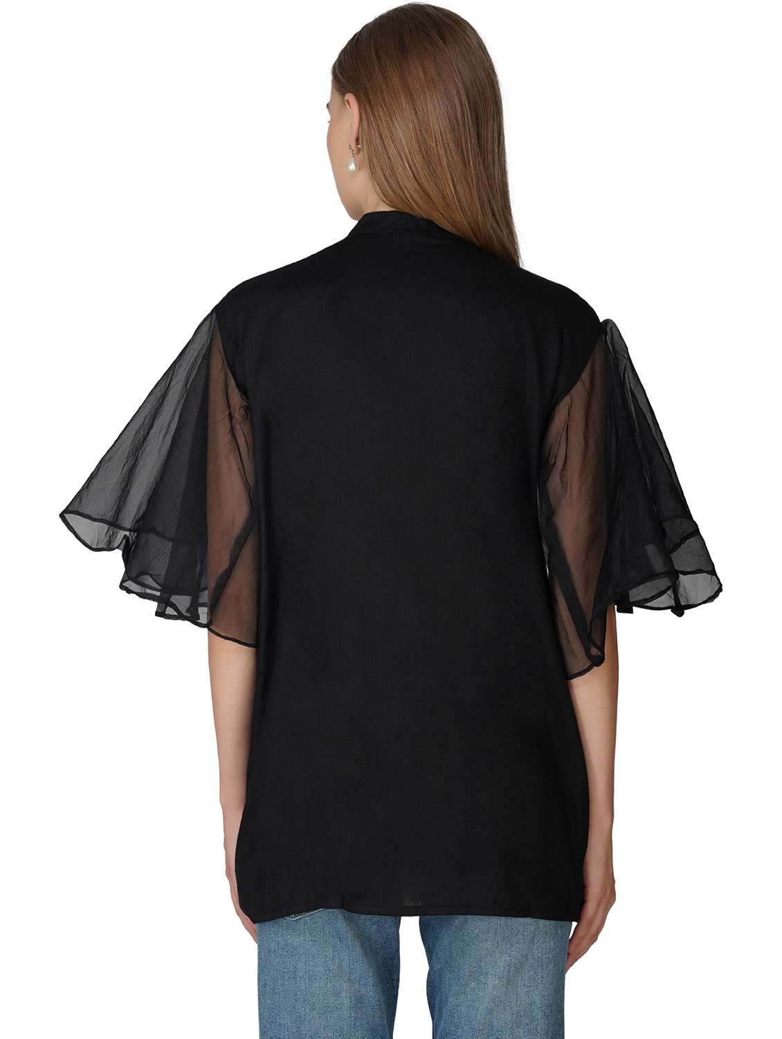 women solid flared sleeve tie ip high low top - 21966833 -  Standard Image - 3