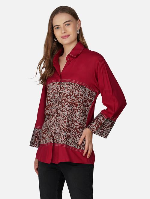 women printed collared long sleeve shirt - 21966836 -  Standard Image - 0