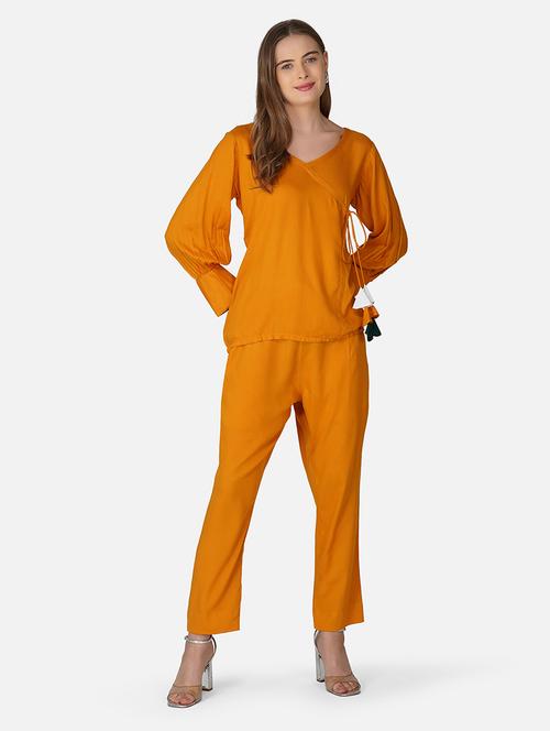 women orange solid top and trouser co-ord set - 21966837 - Standard Image - 0