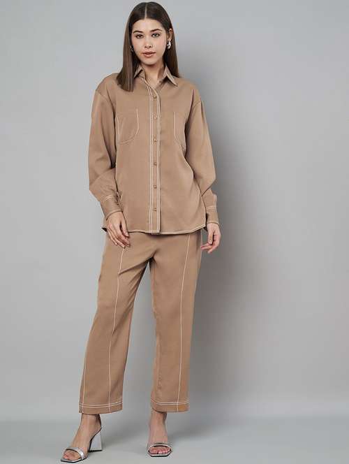 women solid shirt and trouser co-ord set - 21966838 -  Standard Image - 0