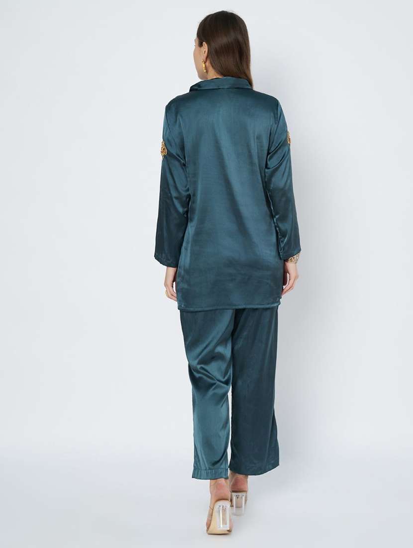 women soolid top and trouser co-ord set - 21966844 -  Standard Image - 3