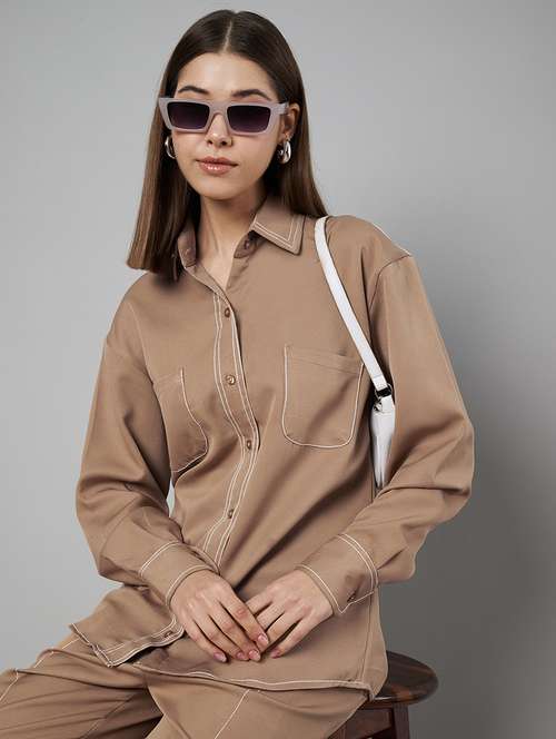 women solid shirt and trouser co-ord set - 21966849 -  Standard Image - 0