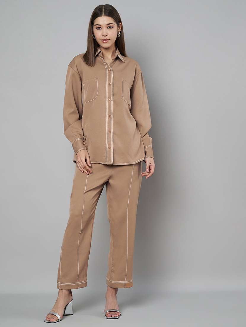 women solid shirt and trouser co-ord set - 21966849 -  Standard Image - 3