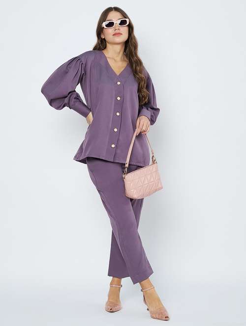 women solid shirt and trouser co-ord set - 21966850 -  Standard Image - 0