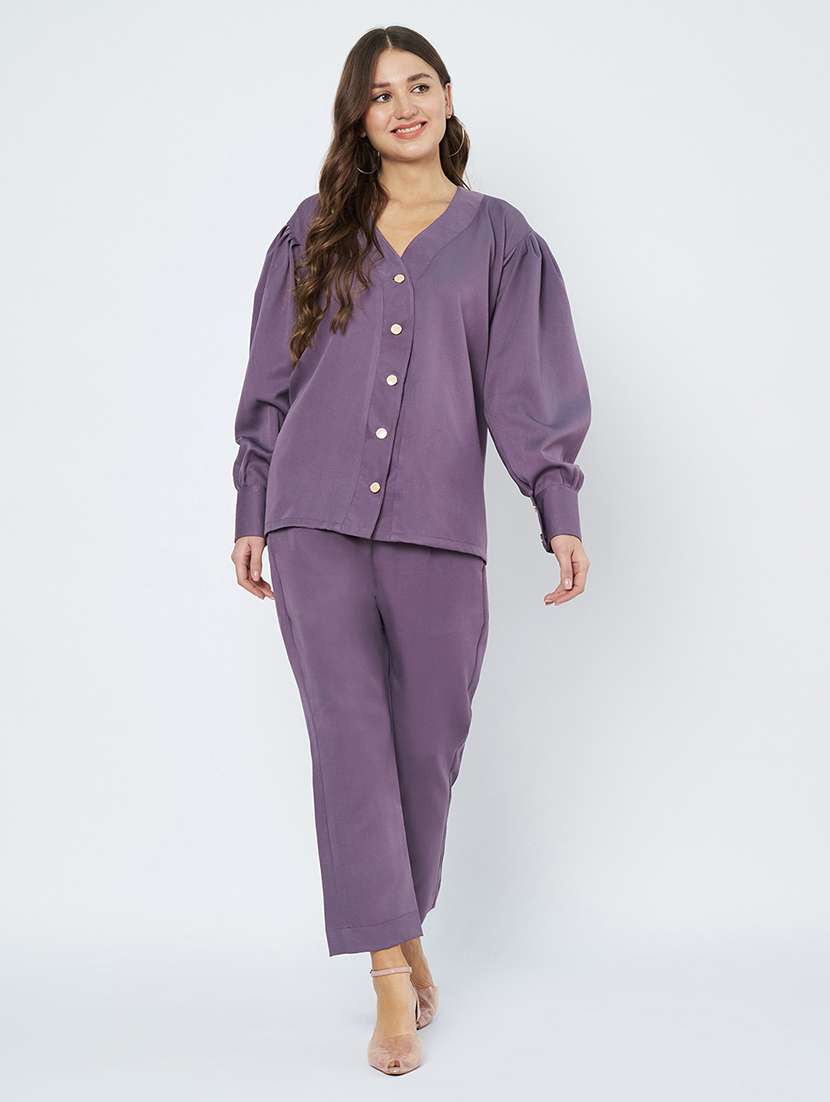 women solid shirt and trouser co-ord set - 21966850 -  Standard Image - 3