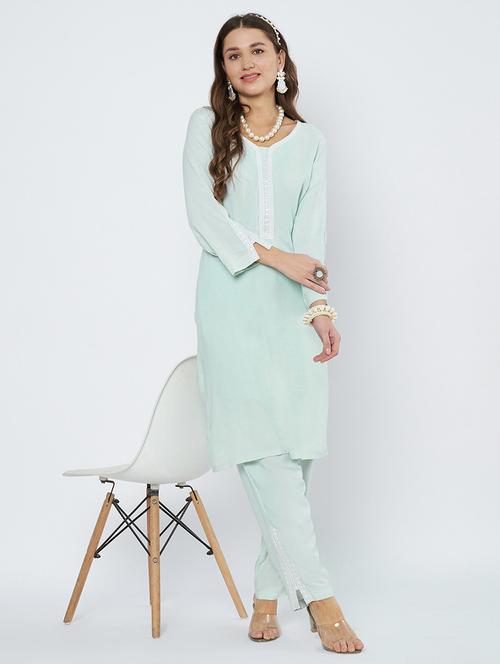 women lace detailed kurta and pant set - 21966852 - Standard Image - 0