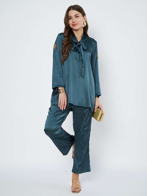 women embroidered  top and trouser co-ord set