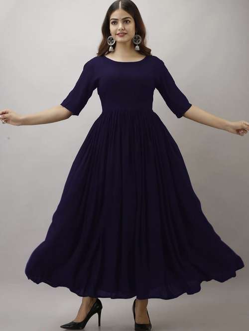 women solid round neck fit and flared maxi dress - 21966858 -  Standard Image - 0