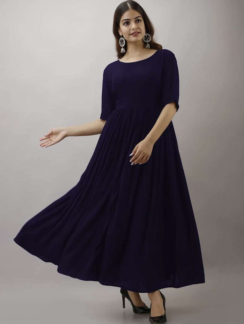 women solid round neck fit and flared maxi dress - 21966858 -  Standard Image - 3