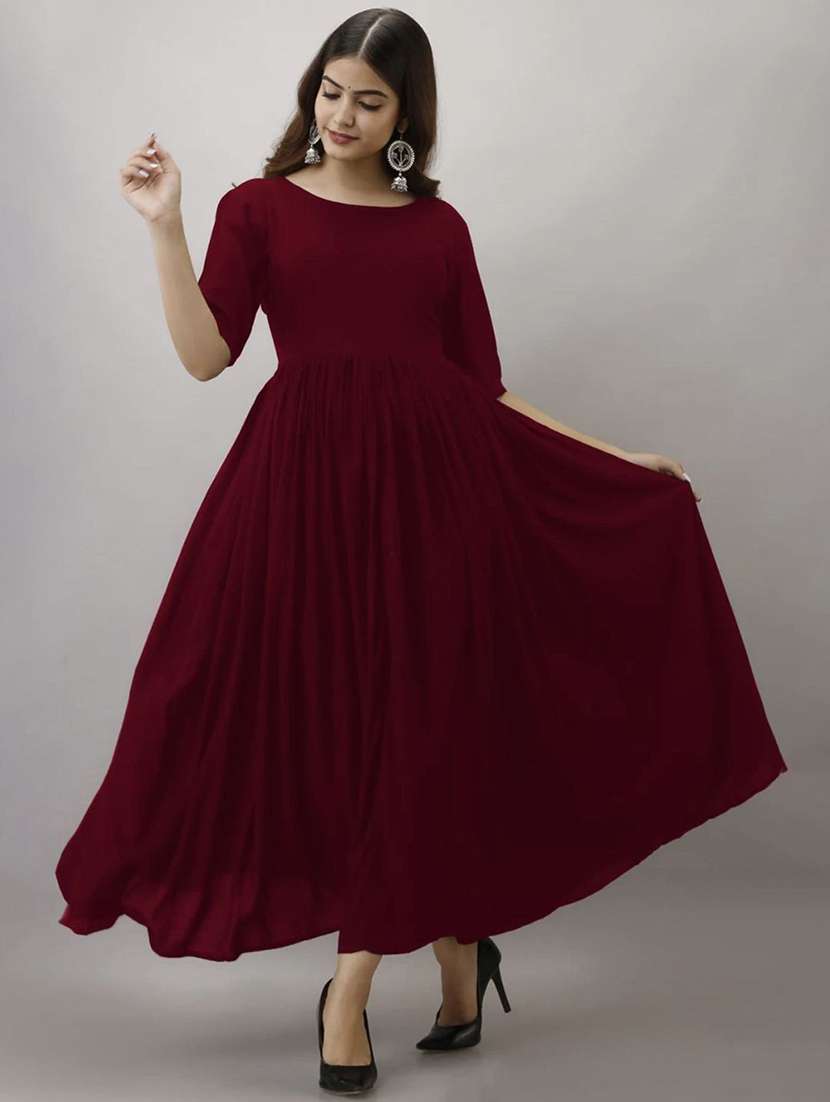 women solid round neck fit and flared maxi dress - 21966860 -  Standard Image - 3