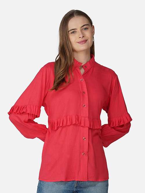 women solid long sleeve shirt style top - 21966865 -  Standard Image - 0