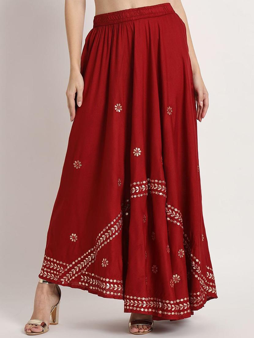 women mirror work mid rise flared maxi skirt - 21966876 - Zoom Image - 0