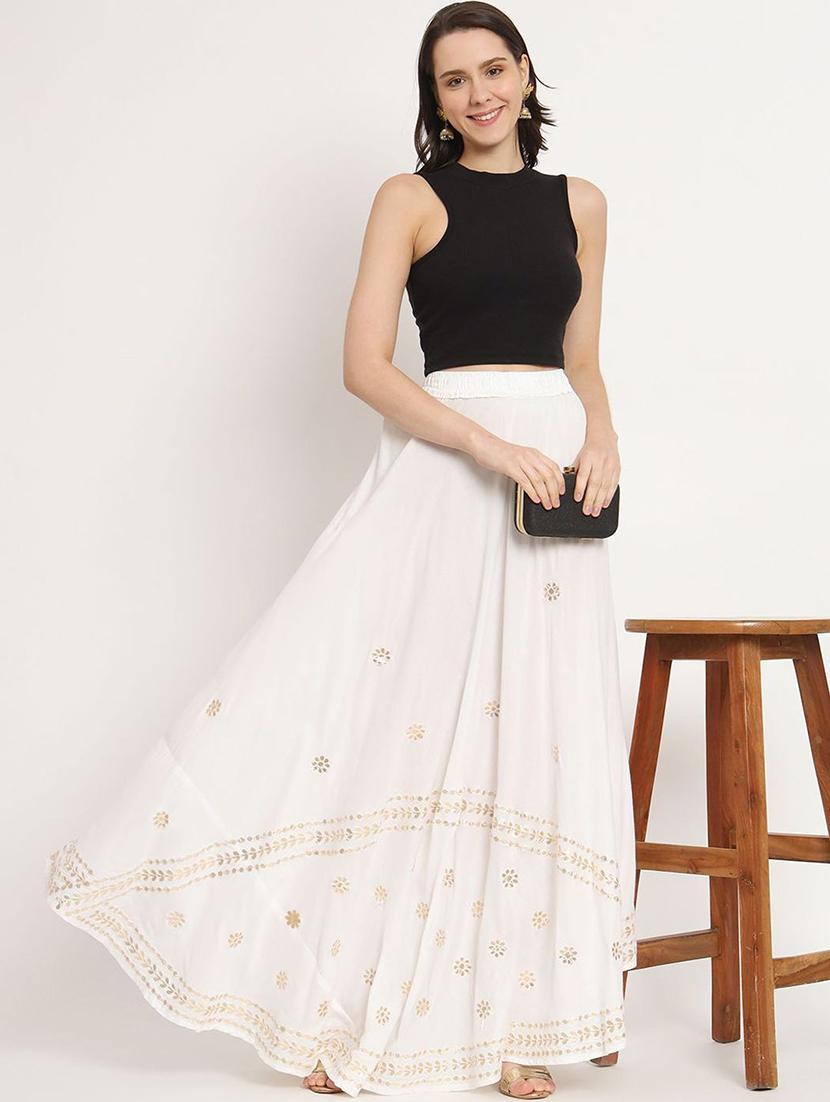 women mirror work mid rise flared maxi skirt - 21966884 -  Standard Image - 3