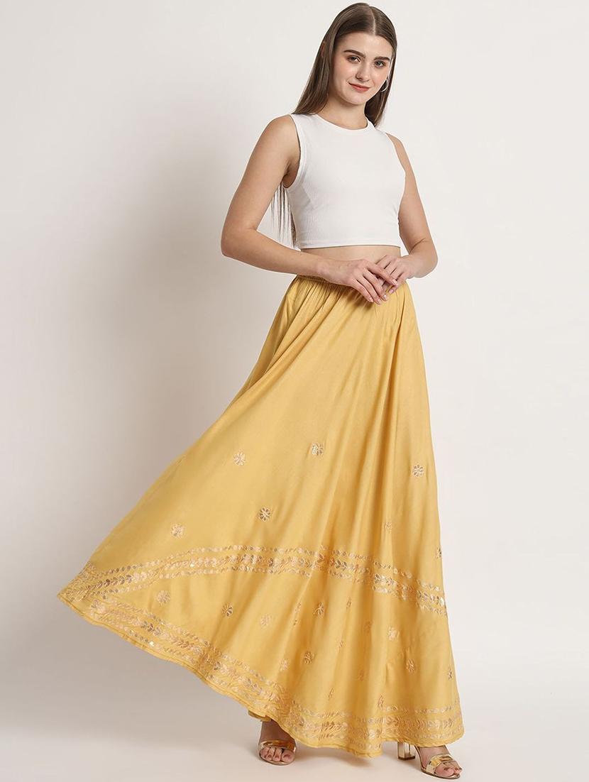 women mirror work mid rise flared maxi skirt - 21966887 -  Standard Image - 3