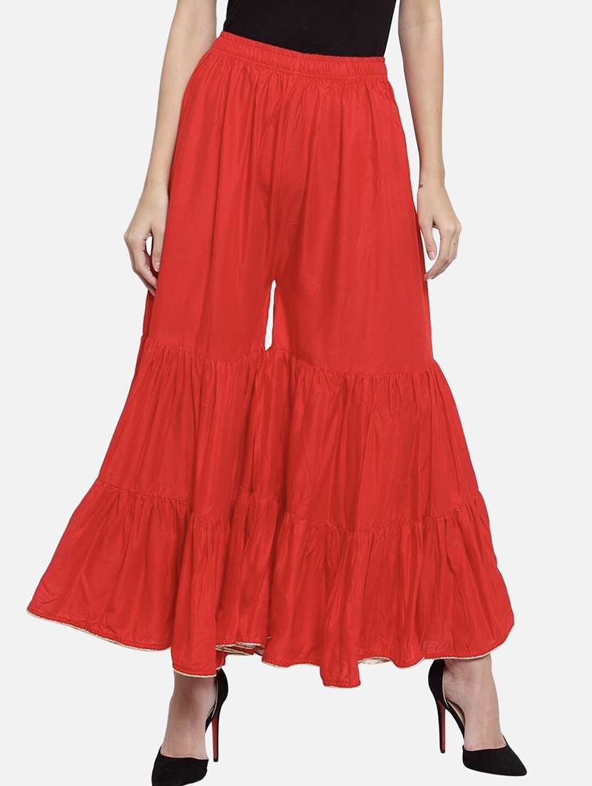 women solid mid rise sharara