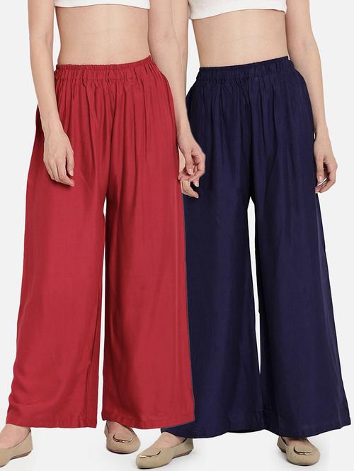 women pack of 2 solid flared palazzo - 21966947 - Standard Image - 0