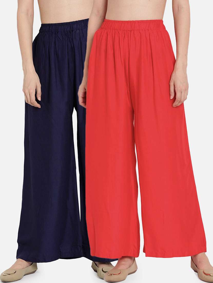 women pack of 2 solid flared palazzo