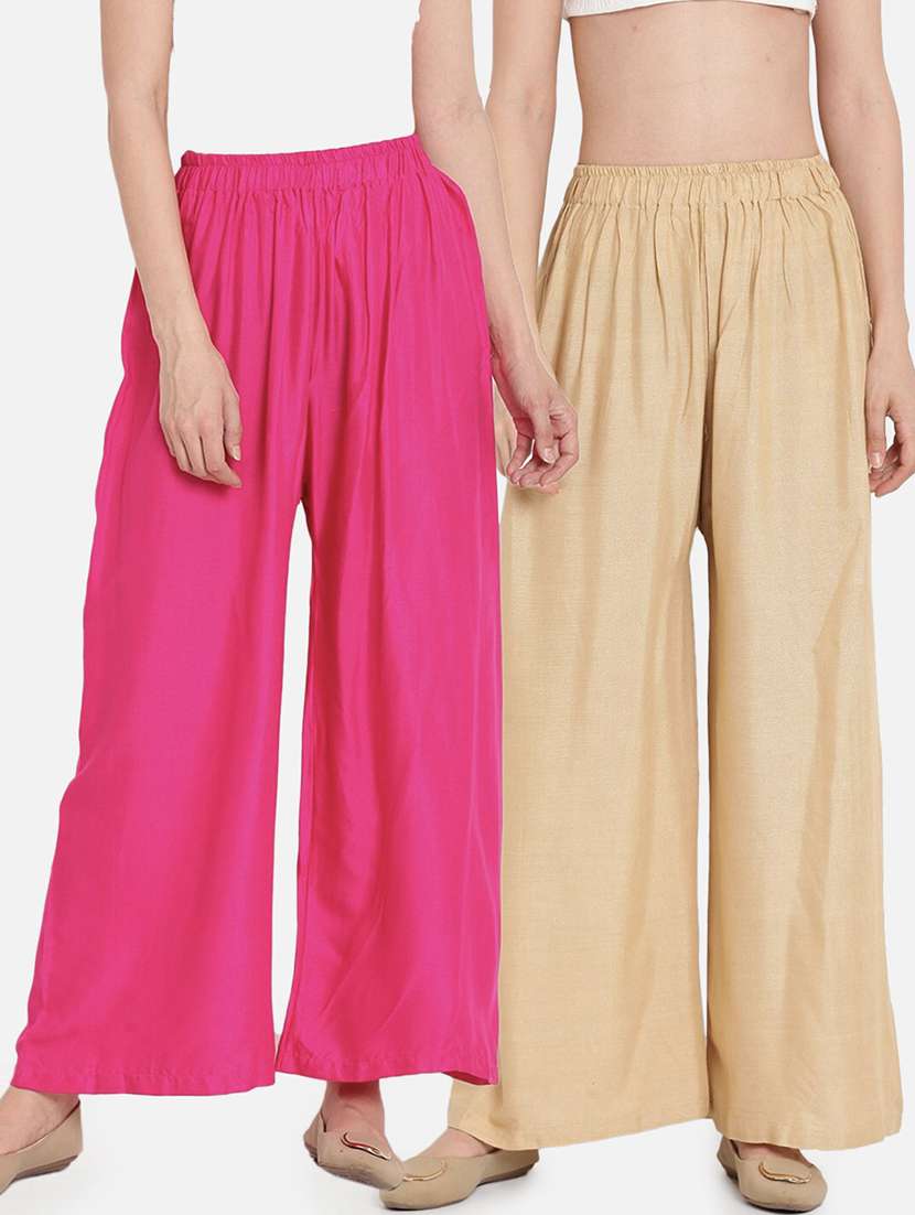 women pack of 2 solid flared palazzo