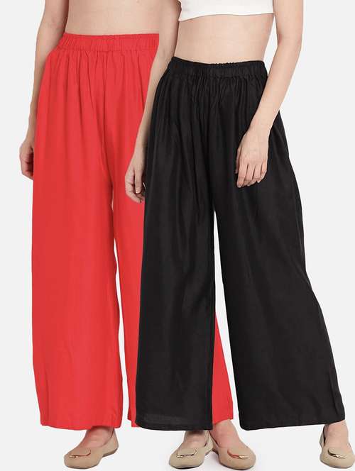 women pack of 2 solid flared palazzo - 21966950 -  Standard Image - 0