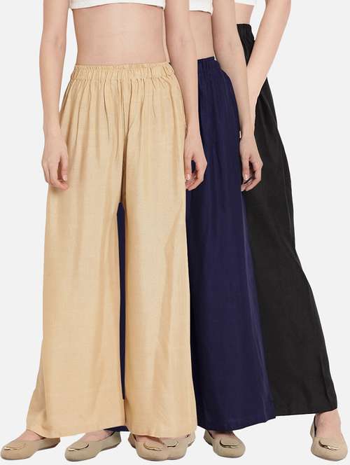 women pack of 2 solid flared palazzo - 21966953 -  Standard Image - 0